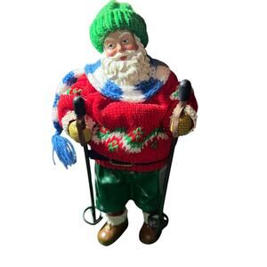 1993 Clothtique by Possible Dreams Large Santa Skiing Ornament Decor 7-1/2" Tall